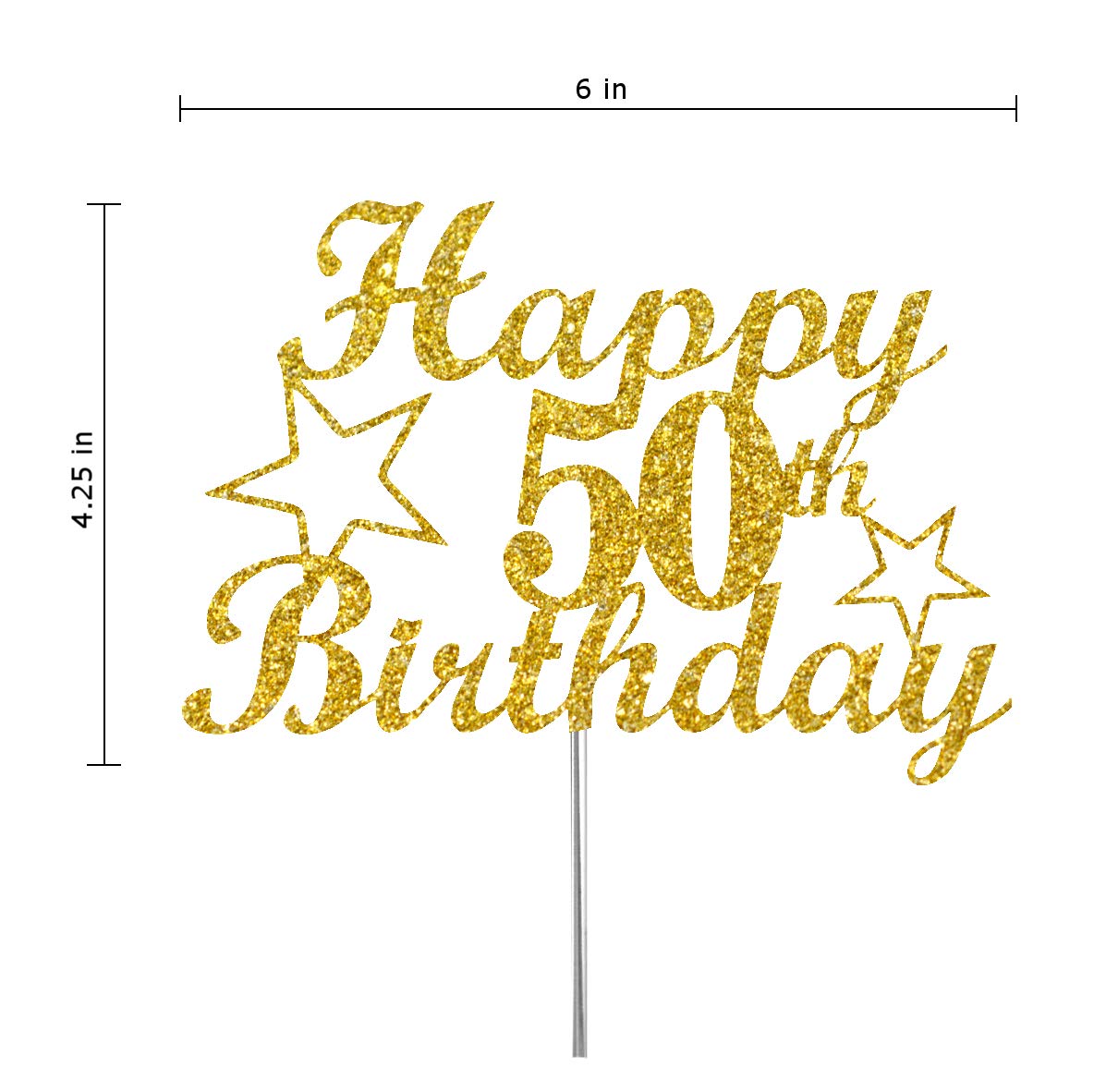 50 Birthday Cake Topper Gold Glitter, Party Decoration Ideas, Premium Quality, Sturdy Doubled Sided Glitter, Acrylic Stick. Made
