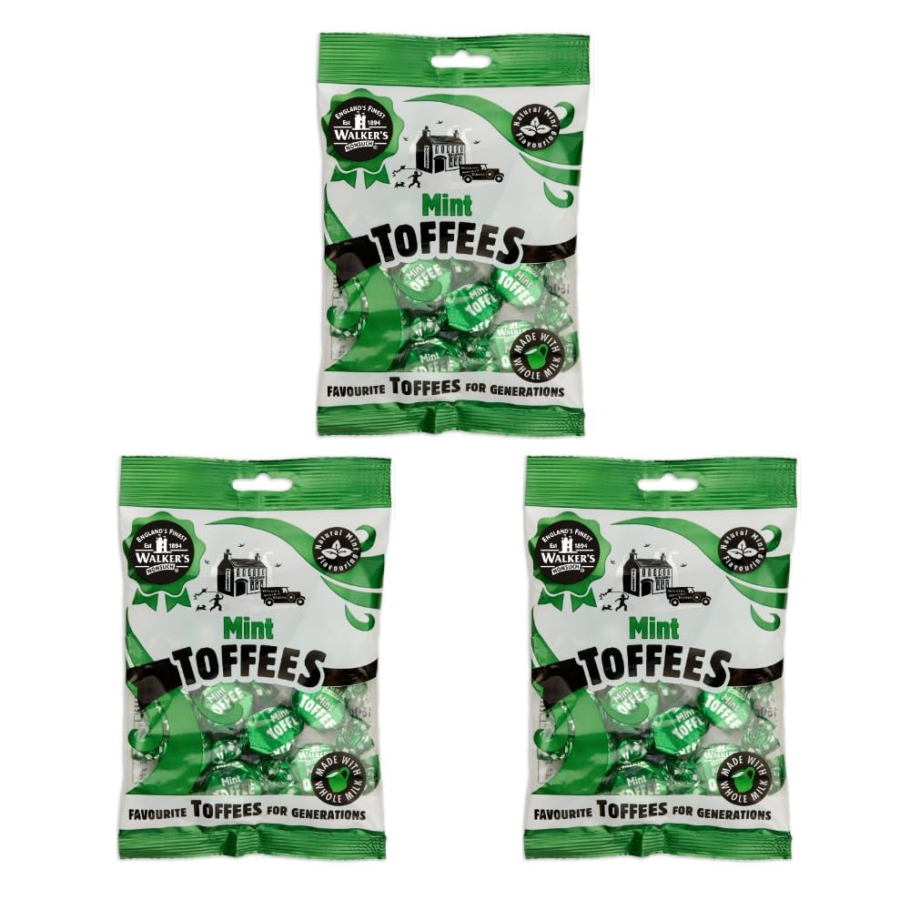 Walkers Nonsuch Mint Toffee Candy, Natural Mint Flavor, 5.29 Oz (Pack of 3), Individually Wrapped Chewy English Sweets