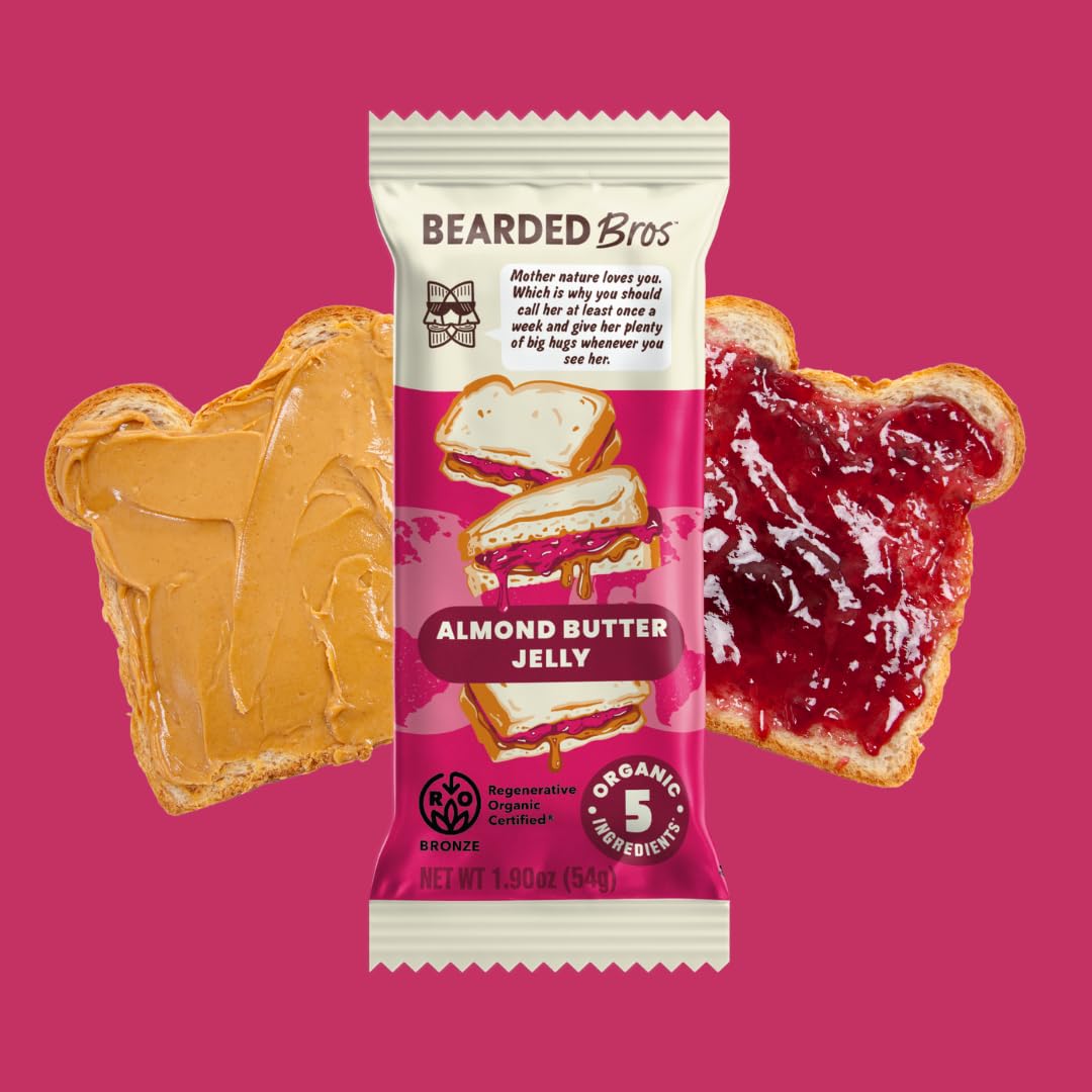 Bearded Brothers Organic Vegan Protein Energy Bars, Almond Butter Jelly, Gluten Free, Paleo, 10 Pack