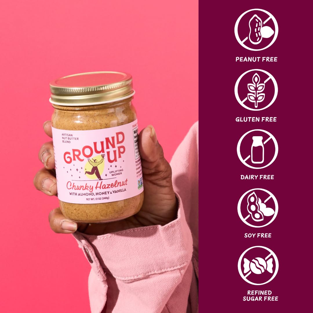 Ground Up Almond & Hazelnut Nut Butter - Oregon Hazelnut - Peanut-Free, Dairy-Free, Gluten-Free, Vegan - 1 Jar 12oz