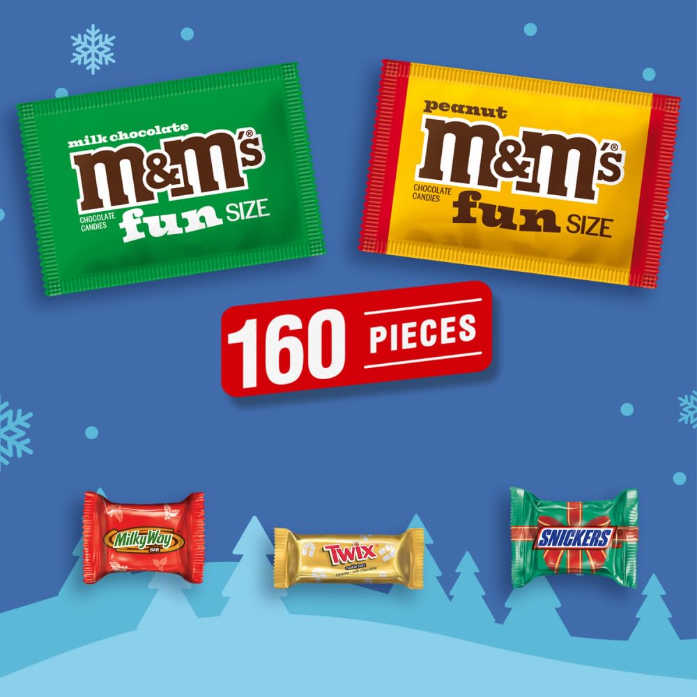 M&M'S Milk Chocolate, M&M'S Peanut, Snickers, Twix, & Milky Way Fun Size And Mini Chocolate Christmas Candy Individually Wrapped