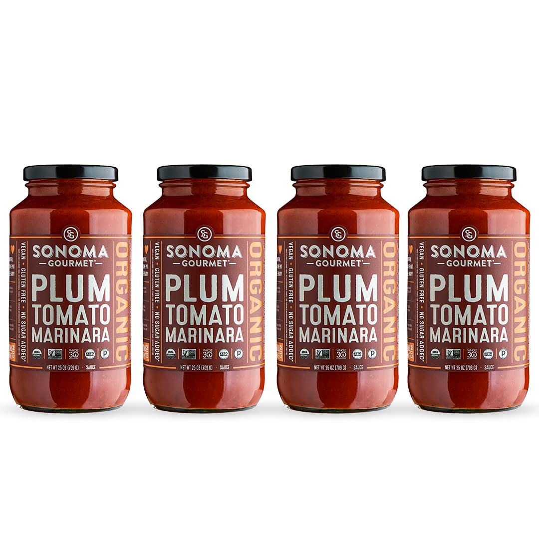 Sonoma Gourmet Plum Tomato Marinara Pasta Sauce | Usda Organic, Non-Gmo, No Sugar Added | Made With Fresh Ingredients | 25 Ounce