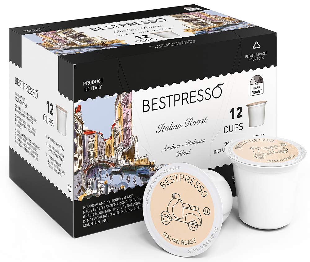 Bestpresso Coffee K-Cup Pods, Italian Roast Dark Roast, 96 Count (8 Packs of 12)
