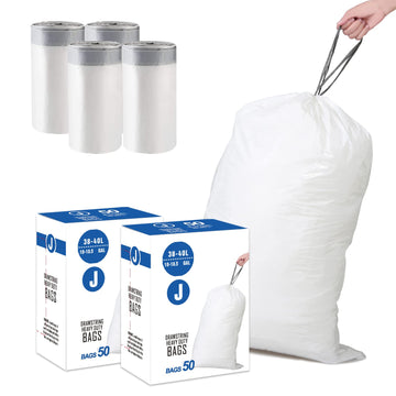 Simplelisa Code J 2 Packs(100 Count) 10-10.5 Gallon Heavy Duty Drawstring Plastic Trash Bags Compatible With Code J  1.2 Mil  Wh