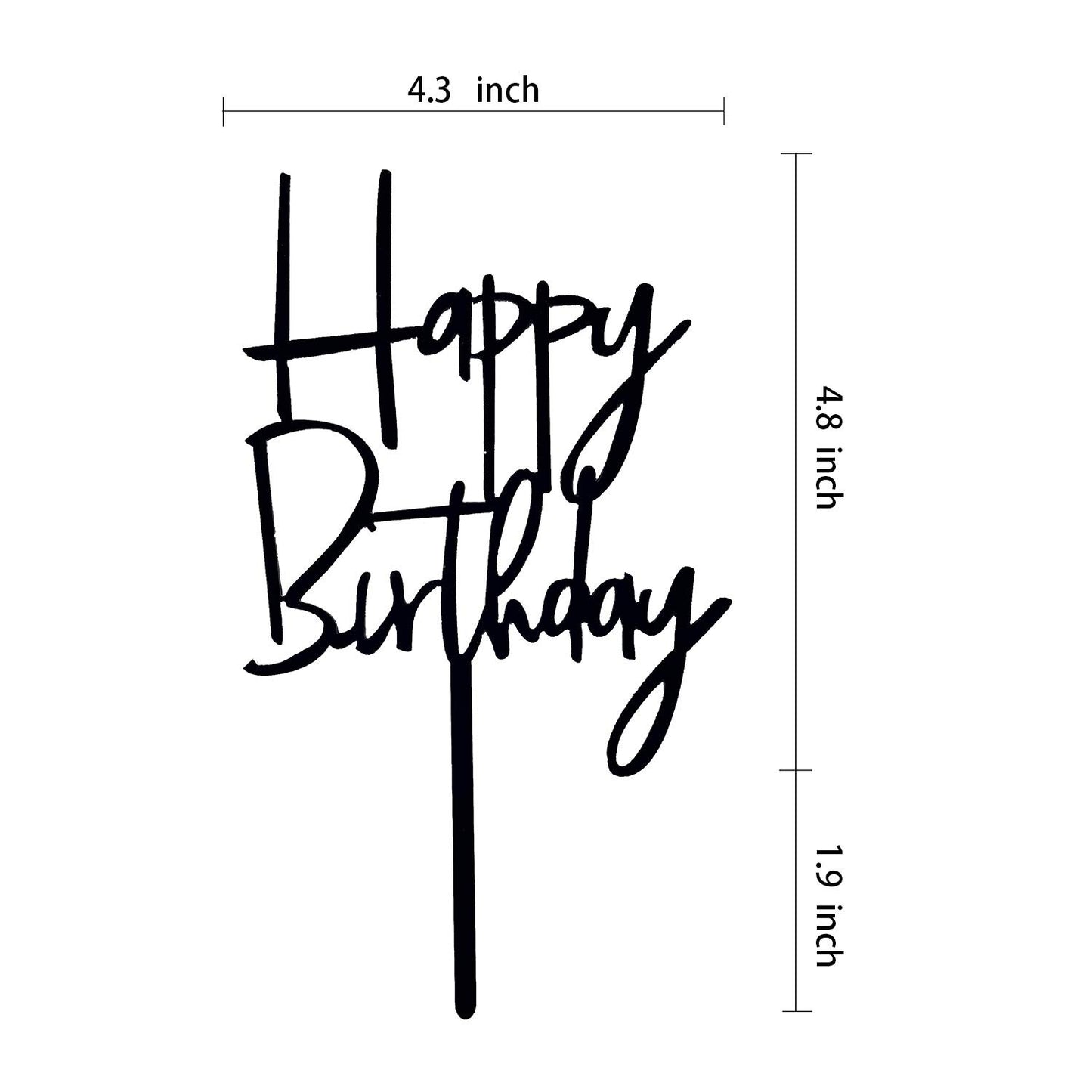 JIEEIN Happy Birthday Cake Topper - Black Acrylic, Model NJ-0055, Party Decorations