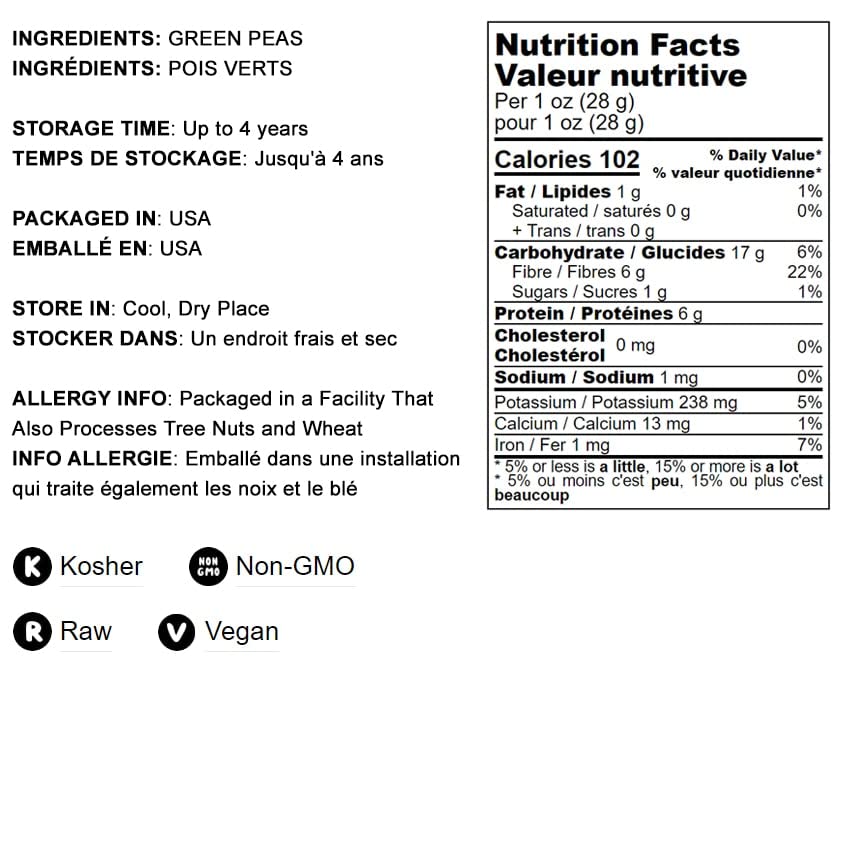 Food to Live Green Split Peas - Dried, Vegan, Kosher - 64 Ounce (Pack of 1)