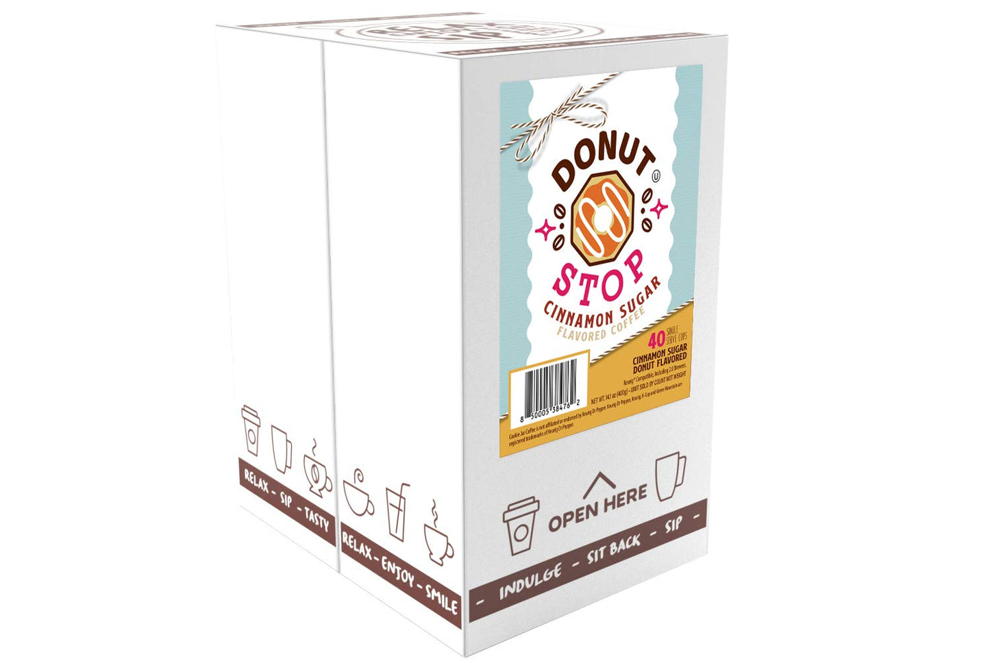 Donut Stop Coffee Pods, Compatible with 2.0 K-Cup malt-inspired, Cinnamon Sugar Flavor, 40 Count