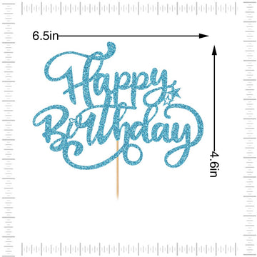 Crseniny Happy Birthday Cake Topper,Blue Glitter Birthday Sign Cake Decorations,Anniversary Party/Birthday Party Decoration Supp