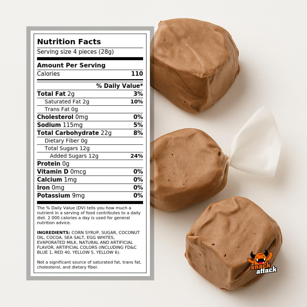 Chocolate Salt Water Taffy By Snack Attack, Individually Wrapped Bulk 3Lb Bag - Chewy Saltwater Taffy Candy, Classic Chocolate F