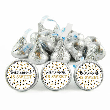 Retirement Is Sweet Stickers For Chocolate, Retirement Gifts Labels For Women Men, Party Favors Treat Bags Candy Sticker, Black Golden Retirements Chocolate Wrapping Tags 500Pcs