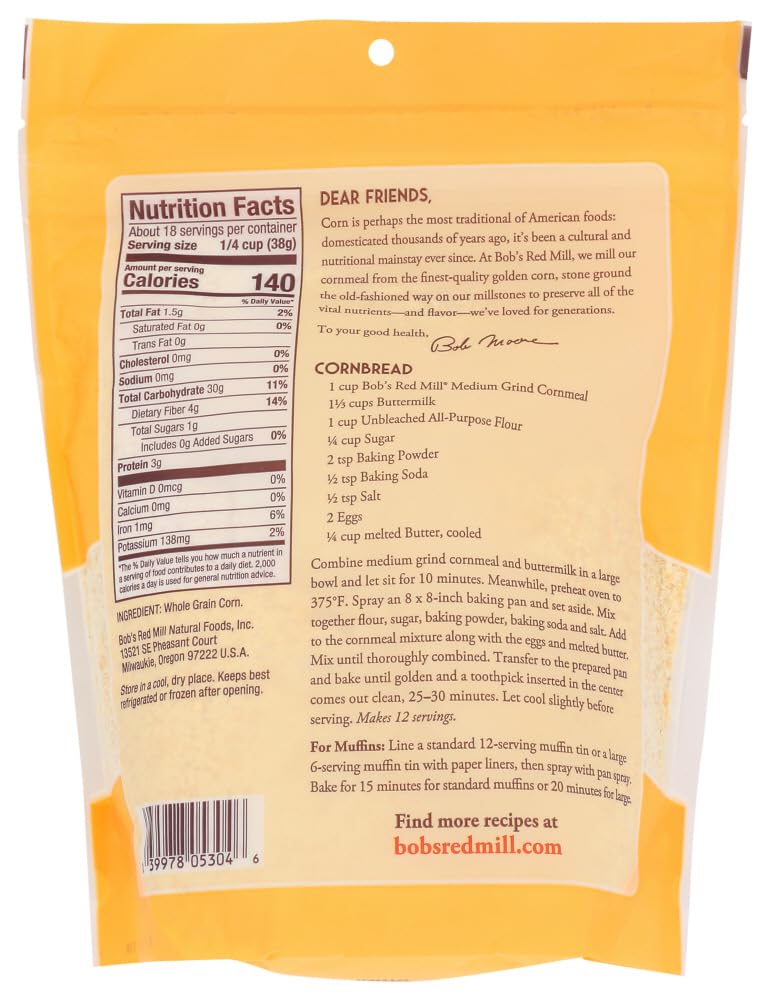 Bob'S Red Mill Medium Cornmeal, Whole Grain Stone Ground, 24 Ounce (Pack Of 2)