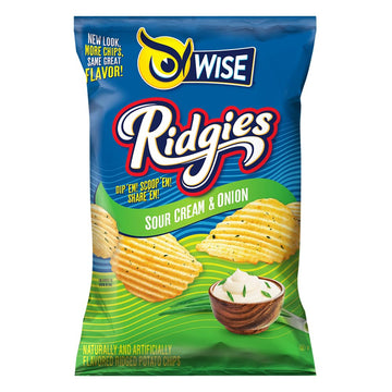 Wise Snacks Ridgies Sour Cream And Onion Potato Chips Bulk Snack For Fun And Tasty Snacking 0.75 Ounce 40 Count, Gluten Free, 0G