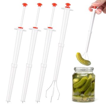 Tophoniex 4PCS Pickle Picker Deluxe Pickle Pincher Stainless Steel and Plastic Pickle Grabber Tool Olive Pepper Grabber, 8 Inche