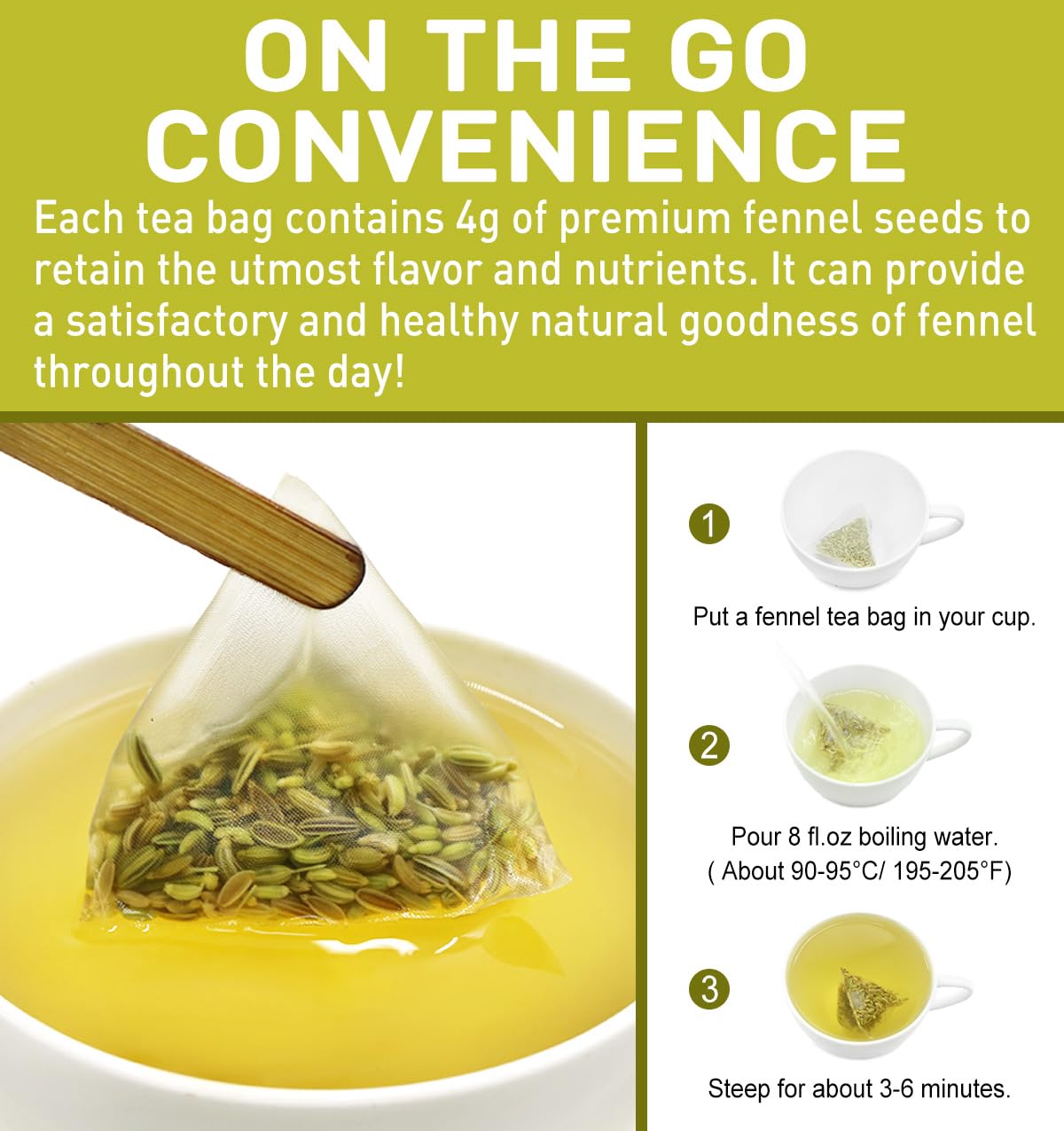 Olvvla Premium Fennel Tea Bags - 4g x 50 Count - 100% Pure Natural - Non-GMO - Caffeine-Free - Supports Digestion