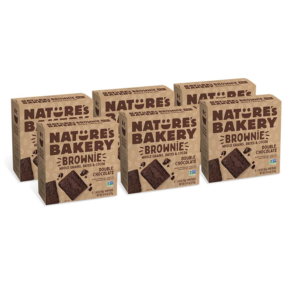 Natures Bakery Double Chocolate Brownie Bars, Whole Grains, Dates, and Cocoa, Plant Based, Dairy-Free, Snack Bar, 6 Count (Pack 