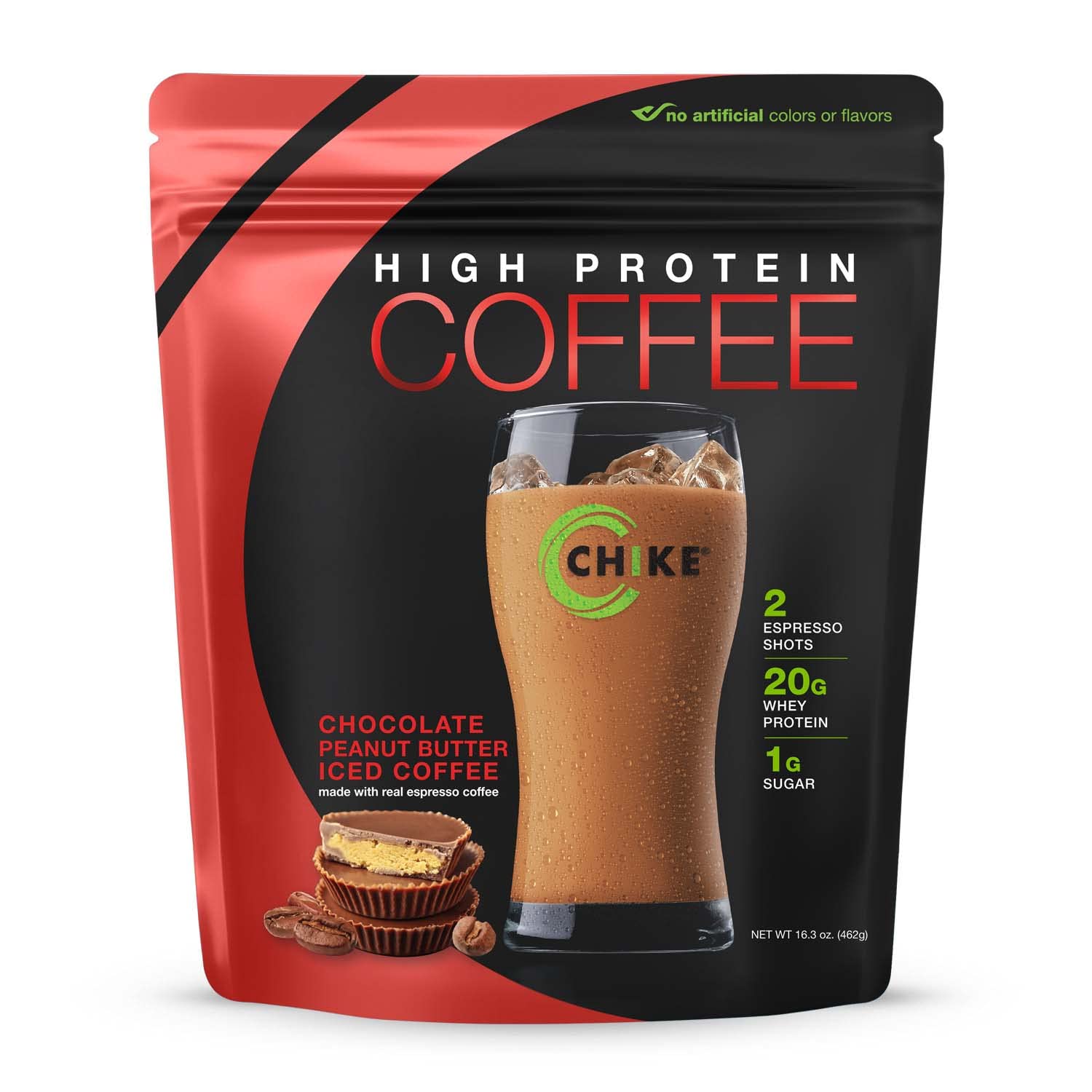 CHIKE High Protein Iced Coffee, 20g Protein, 1g Sugar, Keto Friendly, 14 Servings, Chocolate Peanut Butter, 17.3 Ounce