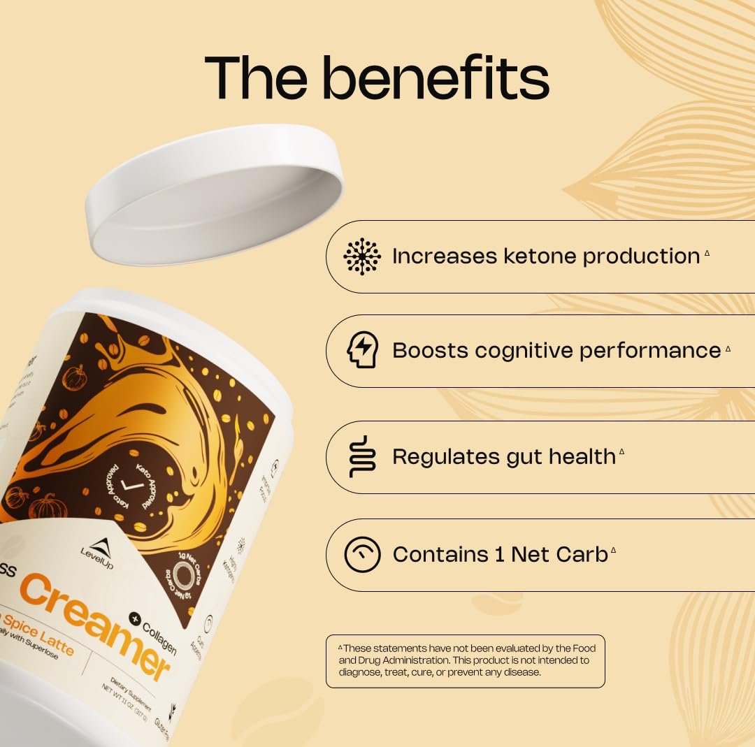LevelUp Keto Coffee Creamer with MCT Oil & Collagen Peptides, Pumpkin Spice Latte, 30 Servings
