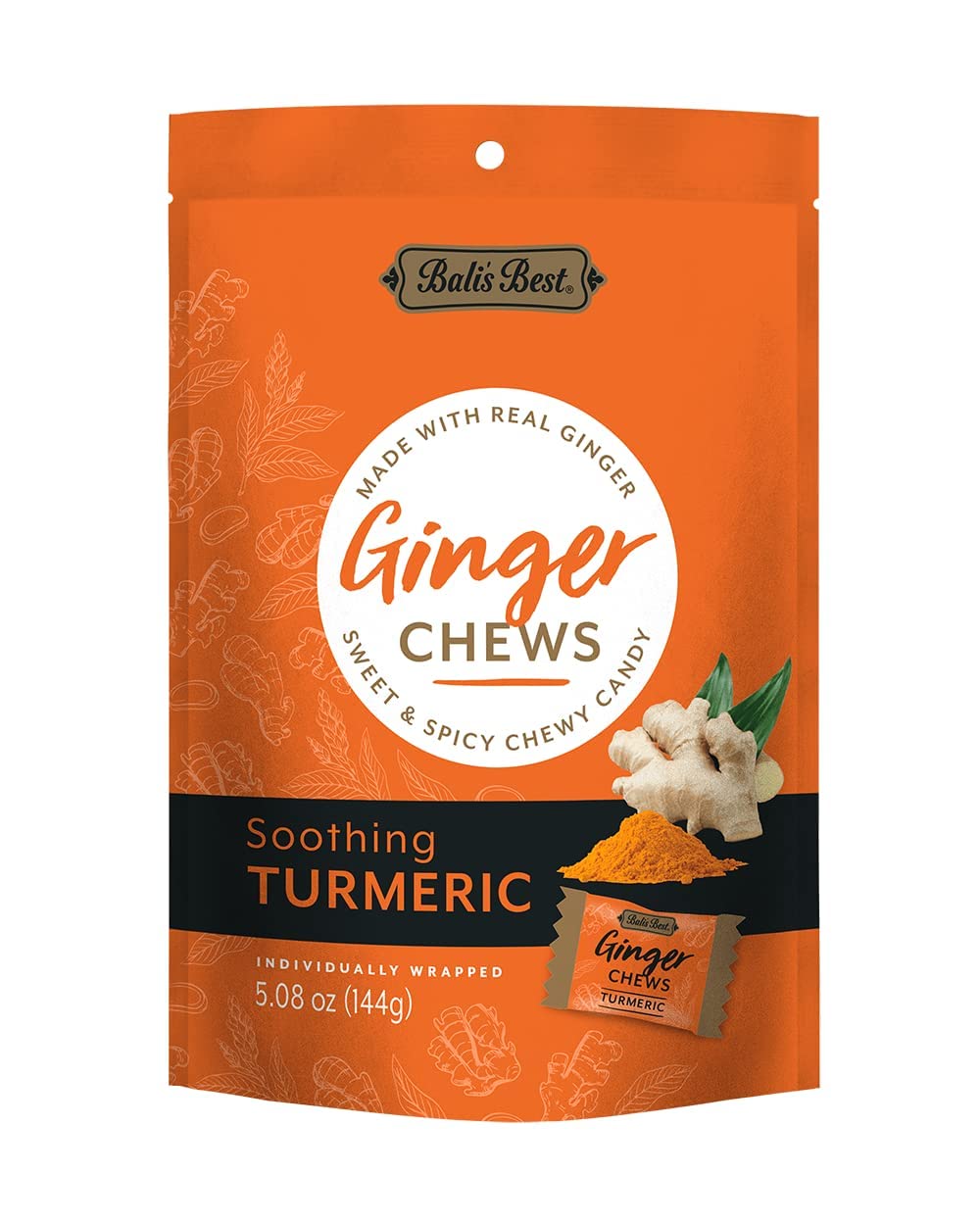 Balis Best Ginger Chews - Turmeric Flavor, Pack of 3, 100% Real Ginger, Chewy Candies, 3x 5.08oz Bags