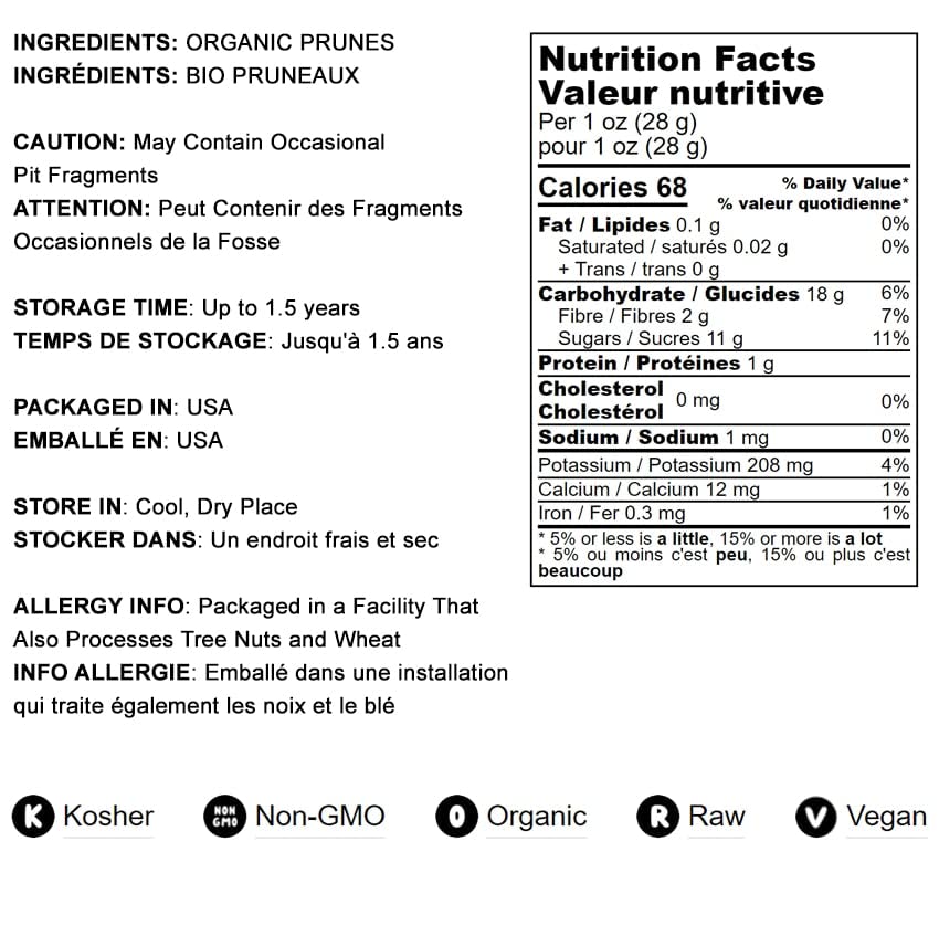 Food to Live Organic Pitted Prunes, 2 Pounds Dried California Plums, Non-GMO, Kosher, Unsulfured, Unsweetened, Bulk