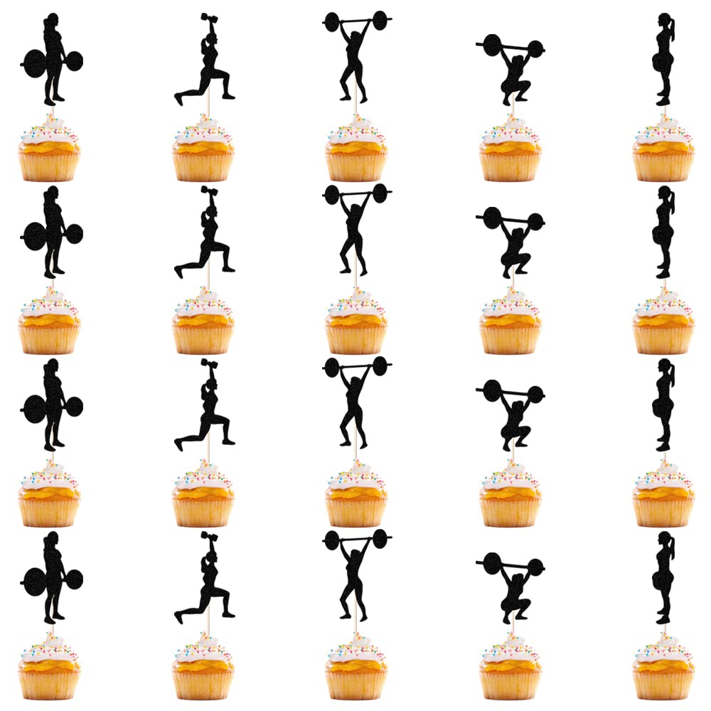 Sodasos 20 Pack Gym Cupcake Toppers,Cake & Cupcake Toppers For Woman Fitness Cake Toppers,Biceps Dumbbells Kettlebells Abodomina