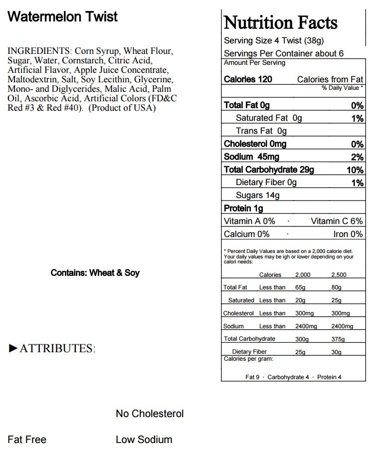 Bricktown Goods Watermelon Licorice Twists - FAT FREE, 8 oz. Bag, Fathers Day