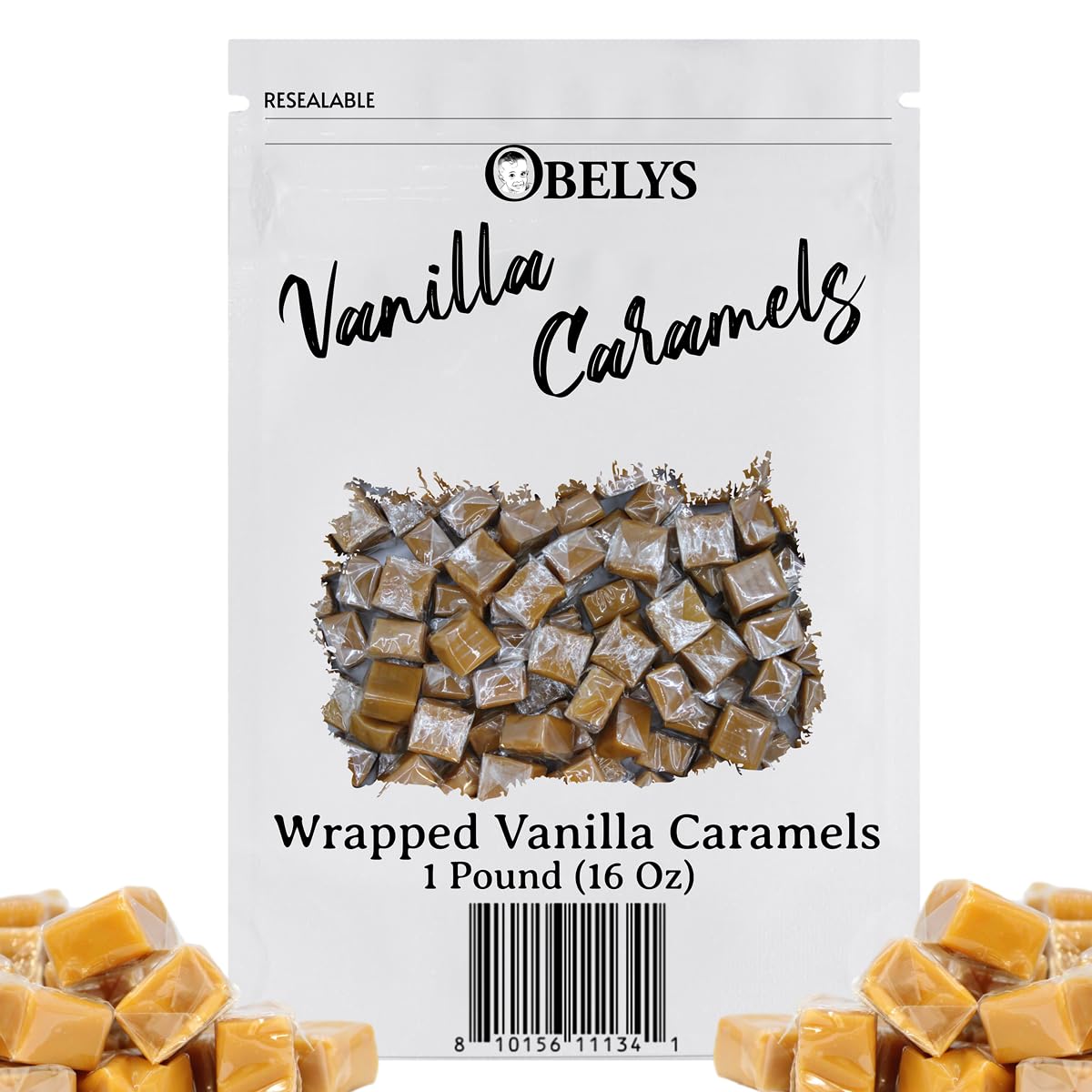 OBELYS Wrapped Vanilla Caramels, Individually Wrapped Candy, 1 Pound, Approx. 68 Pieces, Smooth & Creamy   for Snacking and Gifting