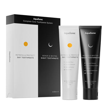Aquasonic Complete Care Toothpaste - Refresh & Protect Day Toothpaste - Repair & Whiten Night Toothpaste - Flouride Free Natural