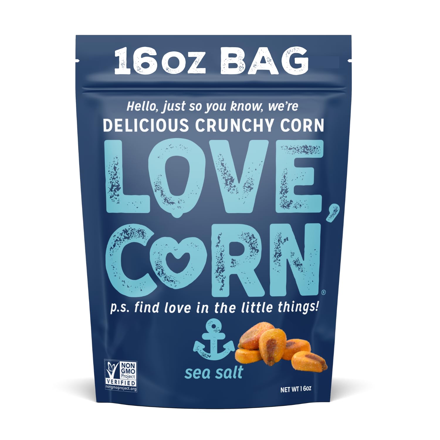 Love Corn Sea Salt 16Oz X 1 Bag - Delicious Crunchy Corn - Healthy Family Snacks - Gluten Free, Kosher, Non-Gmo- Alternative For