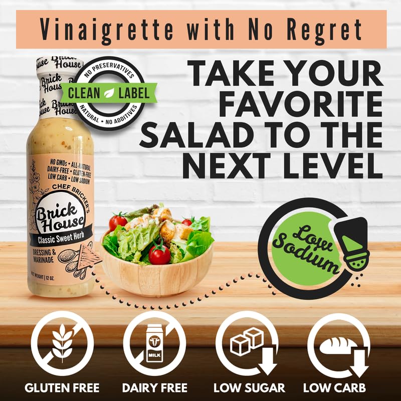 Brick House Classic Sweet Herb Vinaigrette Dressing, Keto & Paleo, Low Sodium, 12 Ounce (Pack of 2)