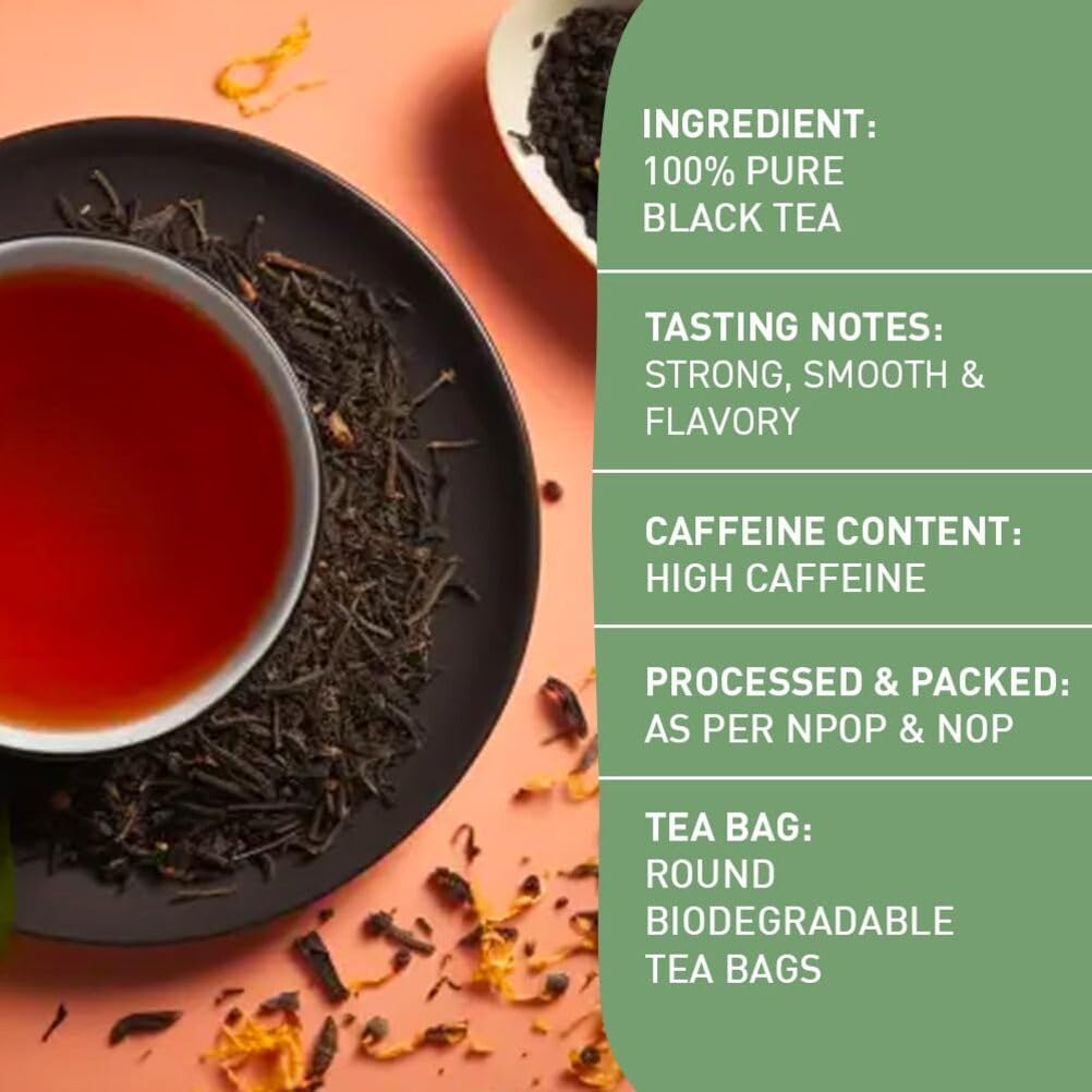 HANDPICK Organic English Breakfast Black Tea Bags - Strong, High-Caffeine, 100 Count, Eco-conscious Packaging