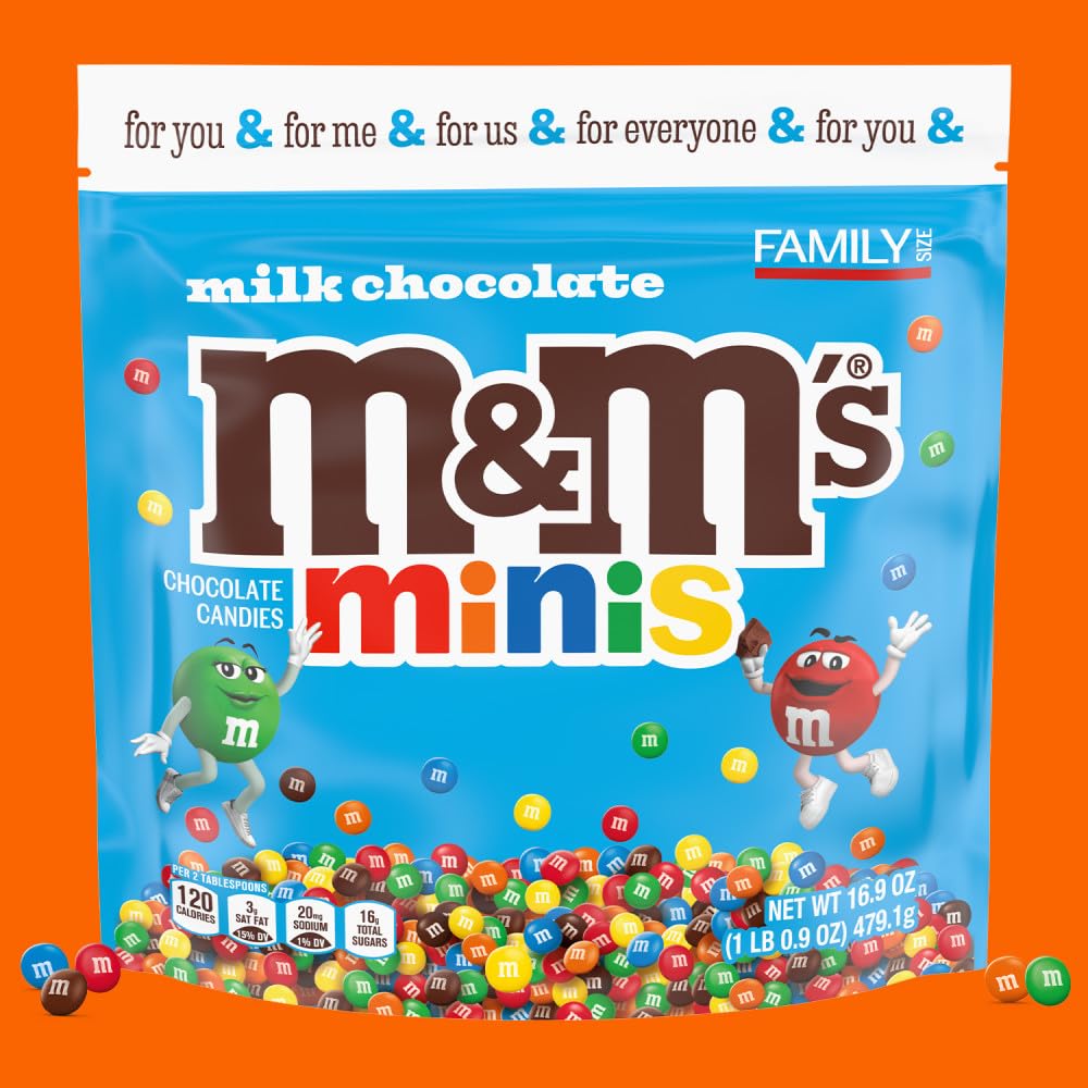 M&MS Minis Milk Chocolate Candy, Family Size, 16.9 oz Resealable Bulk Candy Bag