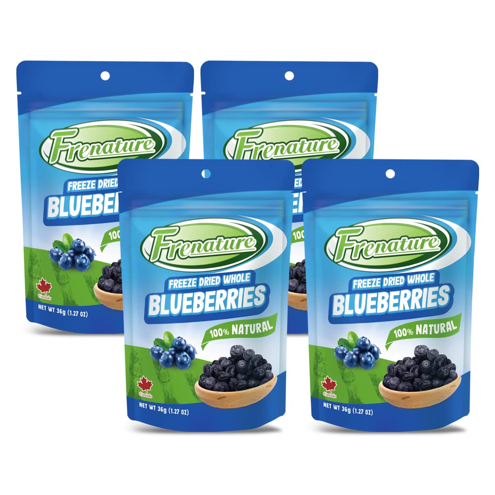 Frenature Freeze Dried Blueberries, 100% Natural, Gluten Free & Vegan, 1.27 Ounce (Pack of 4)