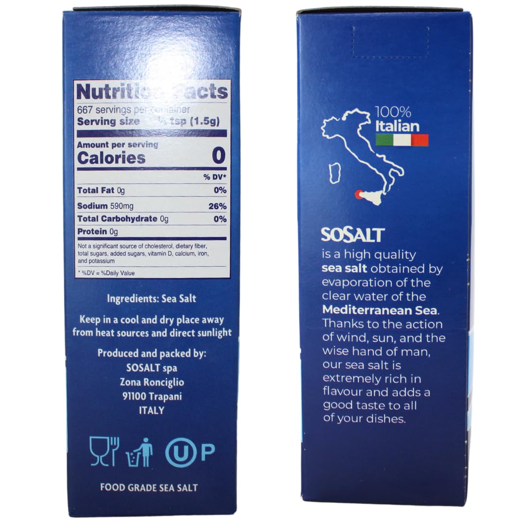 SOSALT DAL MARE DI TRAPANI Coarse Sea Salt, Kosher Certified, 3 Lbs (1.36 Kg), Naturally Farmed, Large Crystal, Great for Cooking