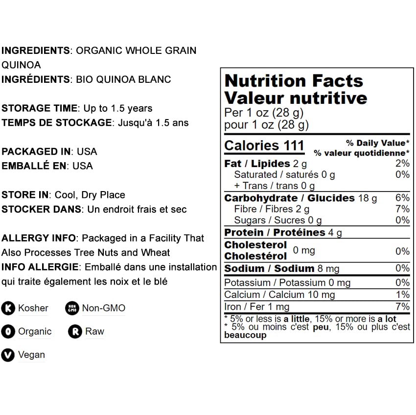 Food to Live Organic White Quinoa Flour, 1 Pound - Non-GMO, Fine Ground Whole Grains, Vegan Meal, Kosher, Bulk Powder. Good Sour