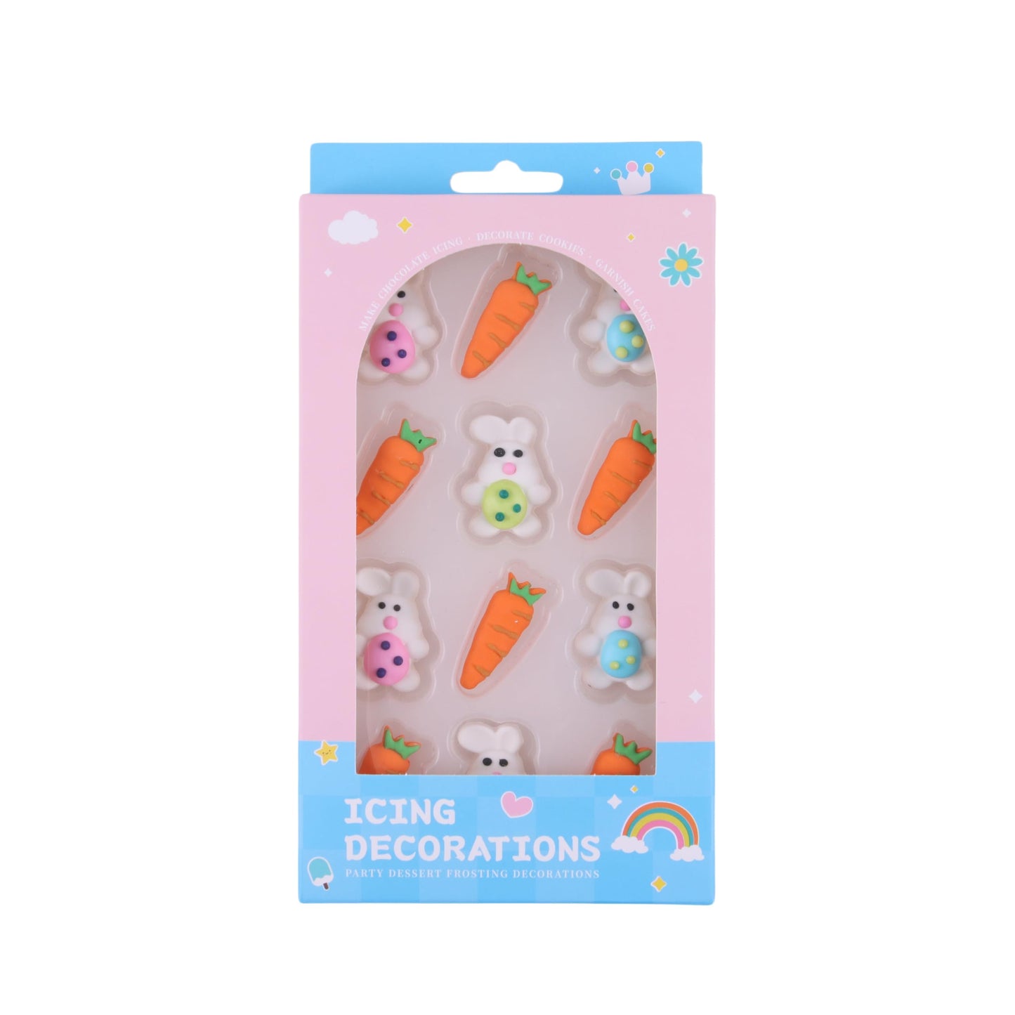 Gevog Edible 12pc Rabits and Carrots Mixing Sprinkles Easter Cake Decorations and Cupcake Topper Decorations Birthday Party Supp