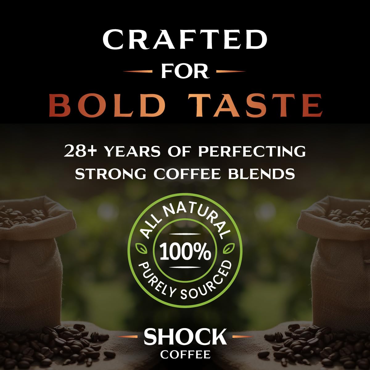Shock Coffee Naturally Bold Medium Dark Roast Ground Coffee, Extra High Caffeine, 8 Ounce