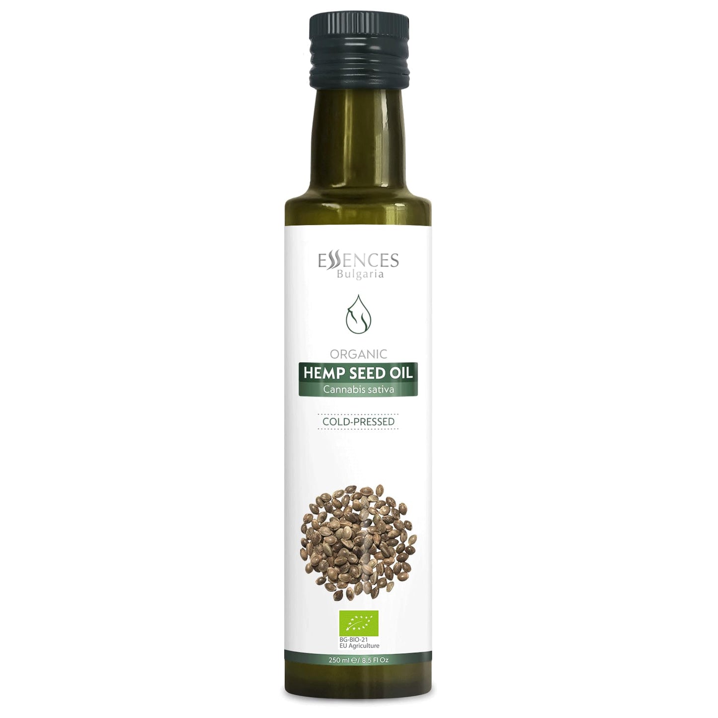 Essences Bulgaria Organic Hemp Seed Oil, 100% Natural Cold-Pressed, 8.5 Fl Oz (250ml), Non-GMO, Vegan, Model 1663