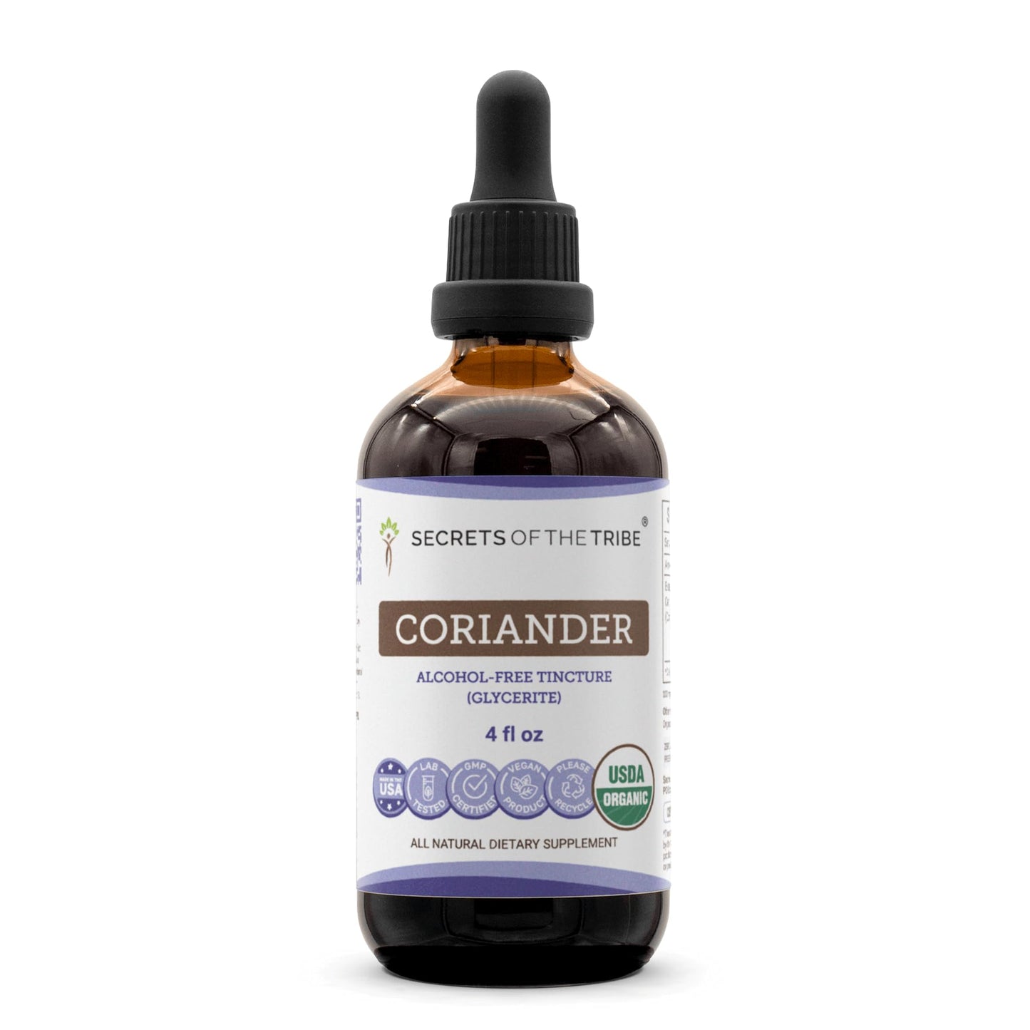 Secrets of the Tribe Coriander Extract - USDA Organic, Alcohol-Free, High-Potency Herbal Drops, 4 Fl Oz