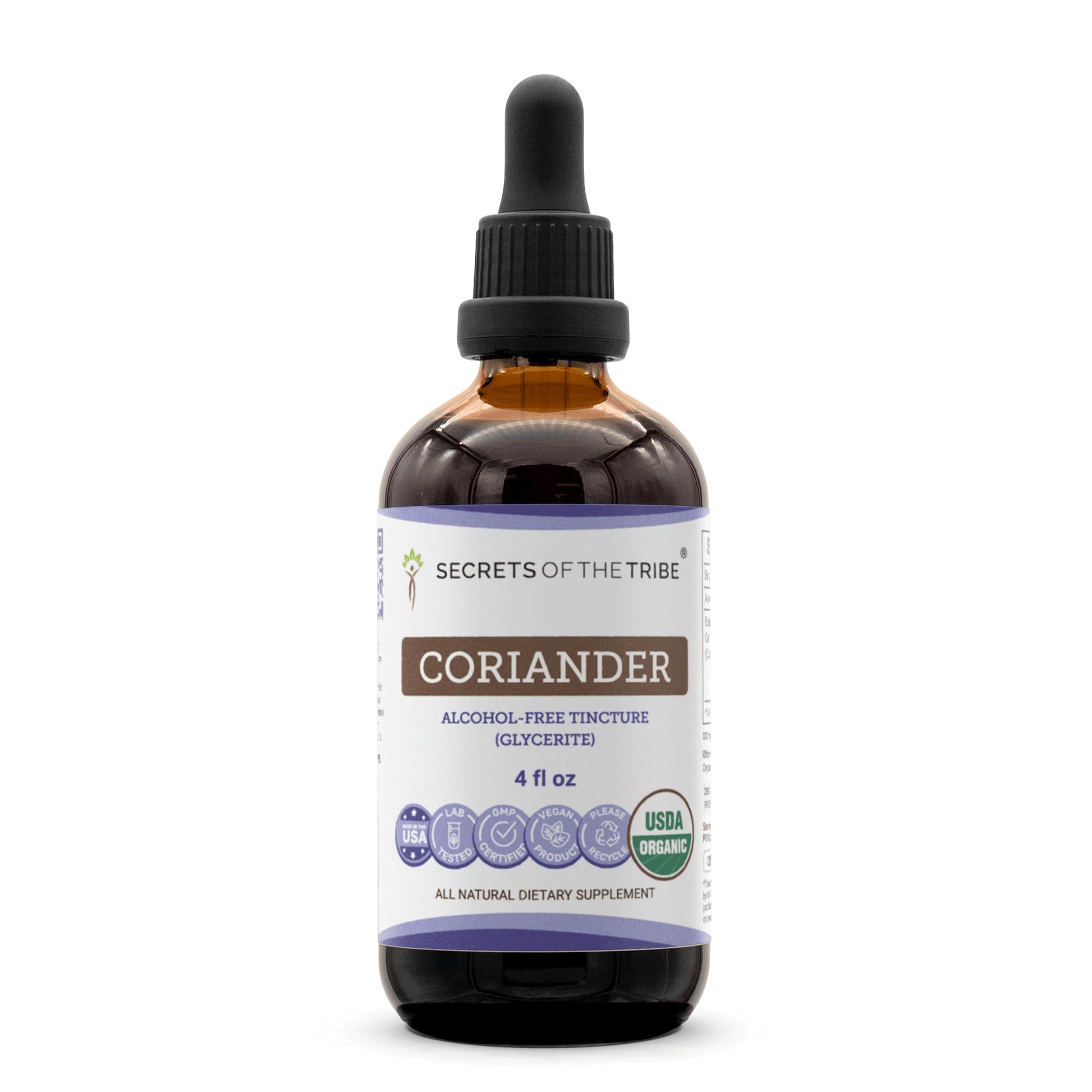 Secrets of the Tribe Coriander Extract - USDA Organic, Alcohol-Free, High-Potency Herbal Drops, 4 Fl Oz