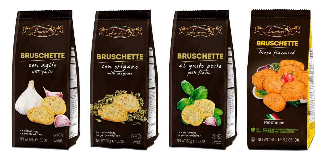 Bruschette Toast Crackers - Variety Pack Of 4 - Crostini Toast For Bruschetta - Gourmet Crackers For Cheese Platter - Italian Ch