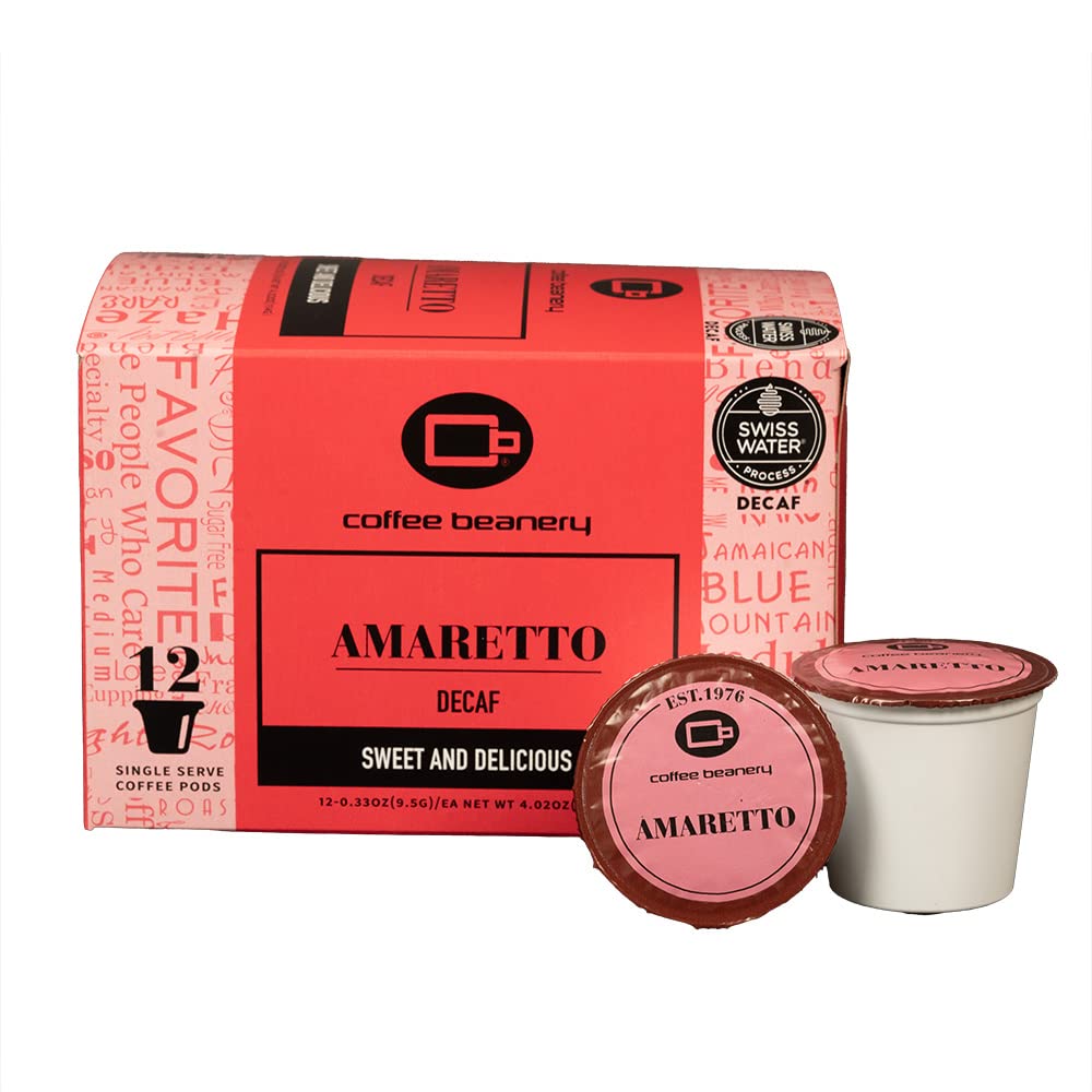 Coffee Beanery Amaretto Decaf Coffee Pods, Medium Roast, 12 Count, 1 Pack