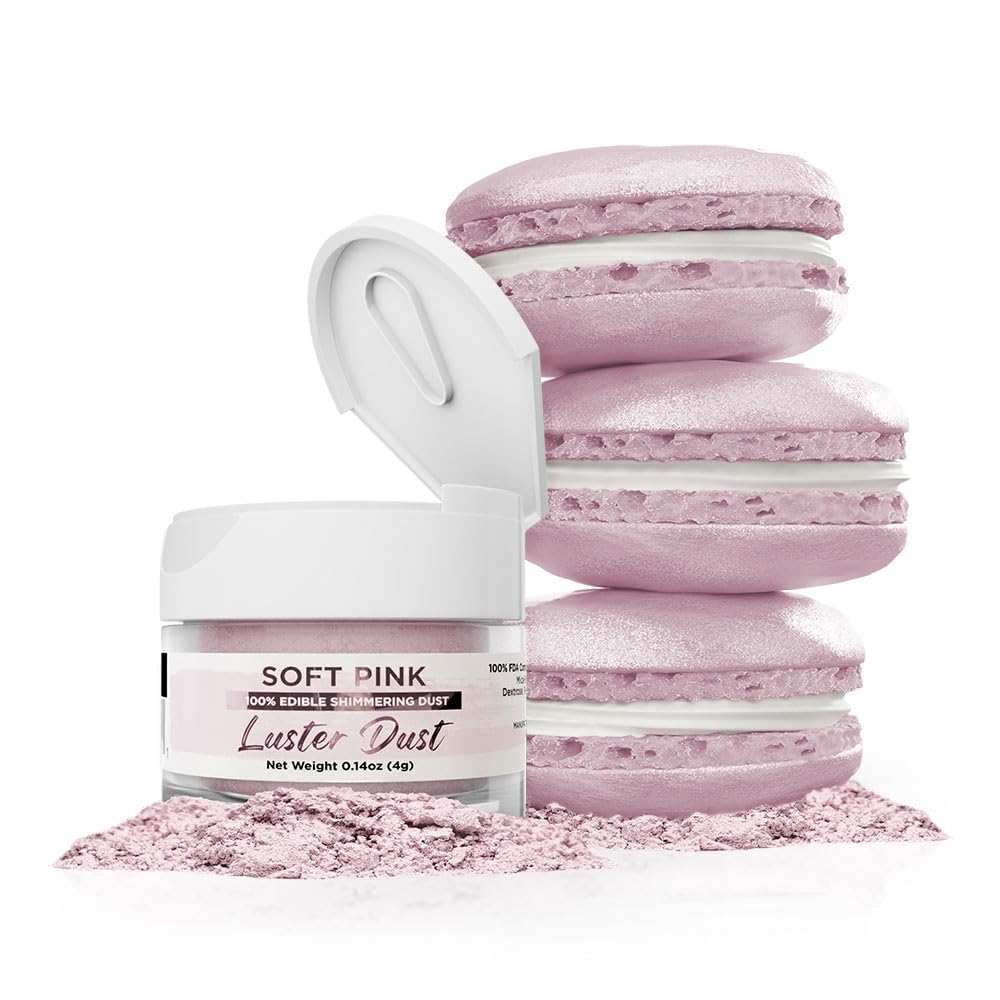 Luster Dust - Soft Pink (4g 1x Jar) | Edible Vegan Dust & Paint for Cake Decorating, Ice Cream, Desserts, Cocktails and Beverage