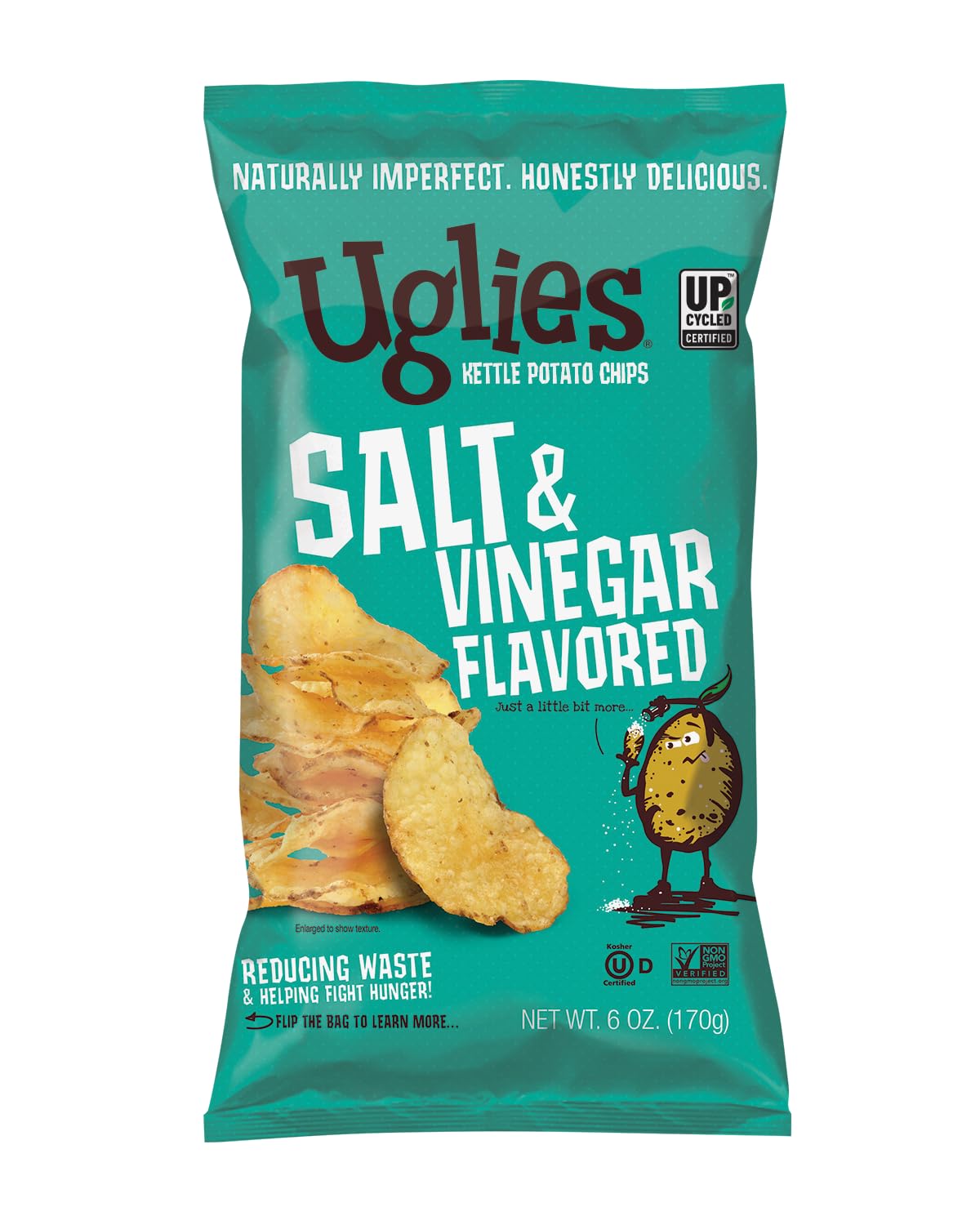 Uglies Salt and Vinegar Kettle Cooked Potato Chips, Gluten Free, 6 Oz. Bags, Pack of 4