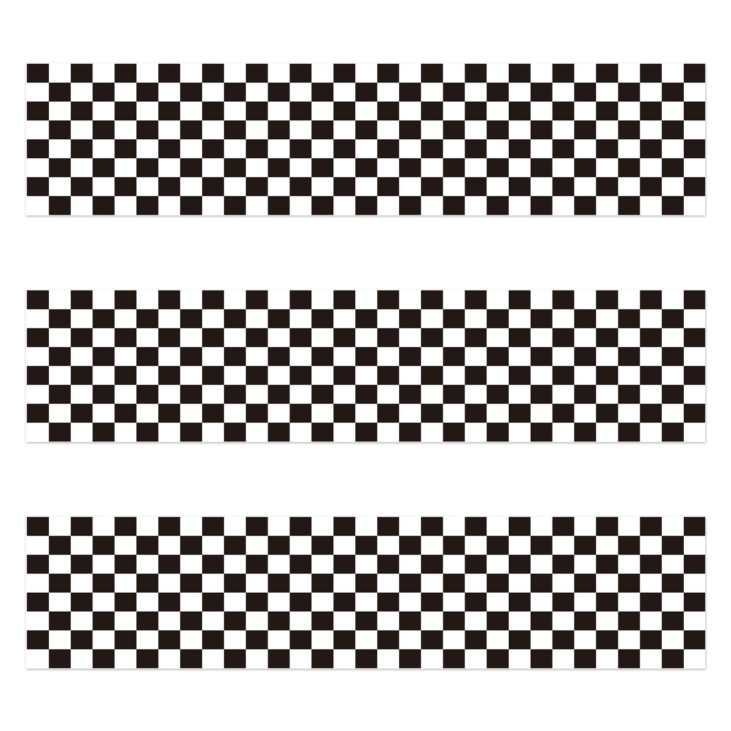 3Pcs Edible Cake Borders  28X6.2Cm/11X2.44 Inch Black And White Checkered Birthday Cake Wrap Border Layers Pre-Cut Rice Image Paper Cakes Toppers Decorations For Racing Car Theme Birthday Party