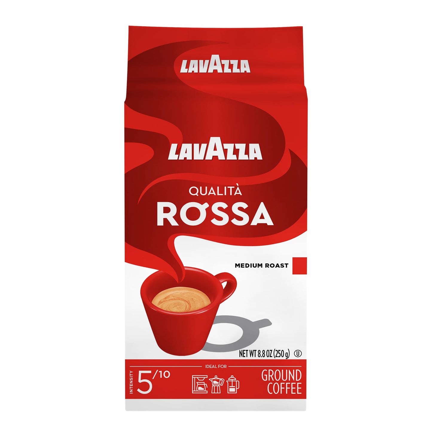 Lavazza Qualit Rossa Ground Coffee, Medium Roast, Arabica And Robusta Blend, 8.8 Oz Brick (Pack Of 4)
