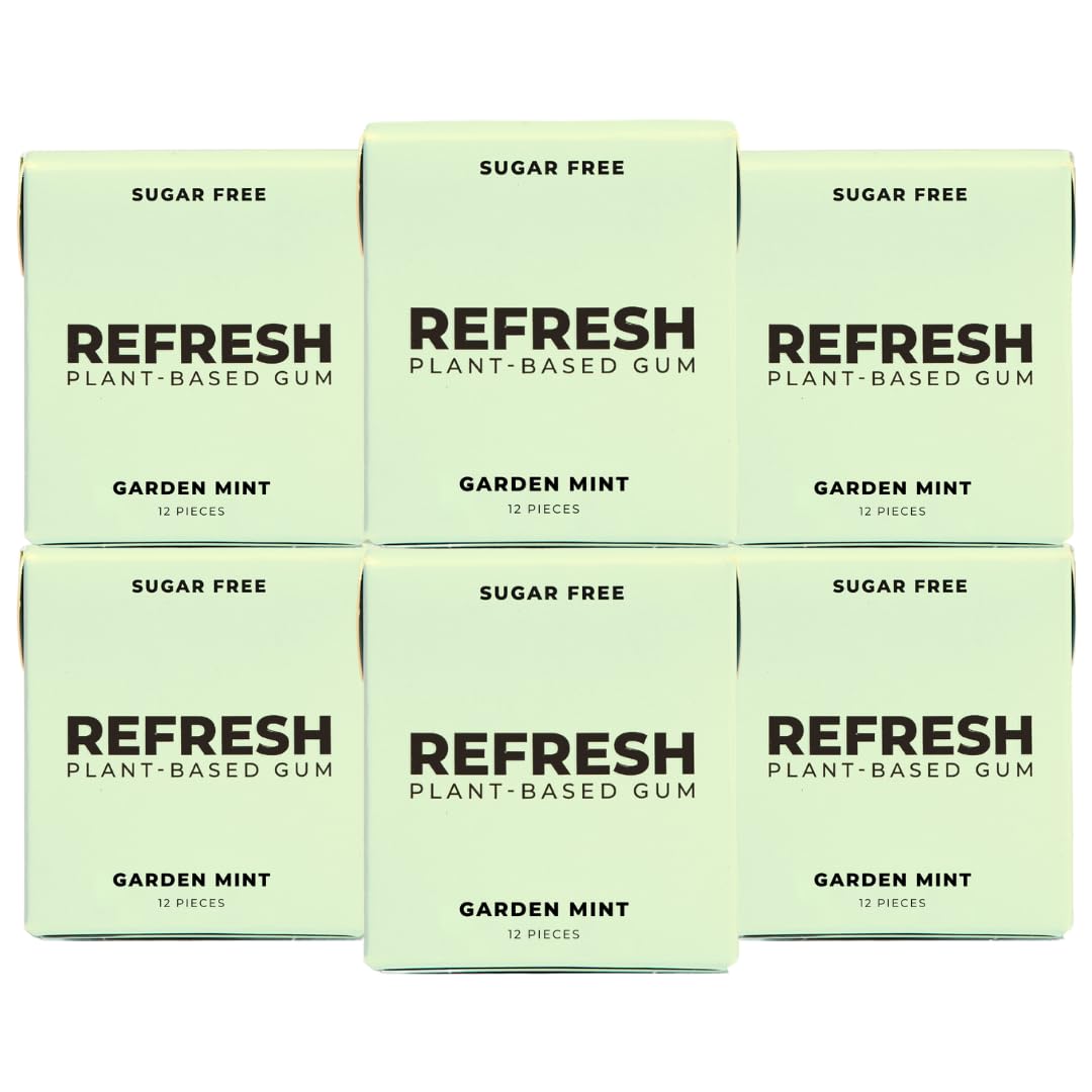 Refresh Plant Based Gum, Sugar Free, Long Lasting Chewing Gum With Stevia, Xylitol, Natural Flavors & Organic Ingredients, Low C