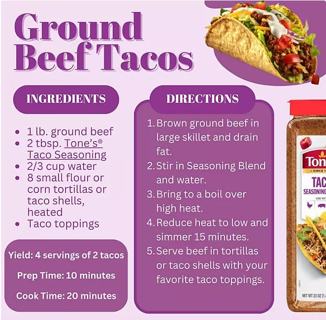 Tonees Taco Seasoning Blend, 23 Oz, All-Purpose Mexican Spice Mix For Chicken, Pork, Beef