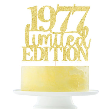 Limited EDITION 1977 cake topper 48th birthday happy birthday cake topper men and women cheer 48 years old handmade Golden glitt