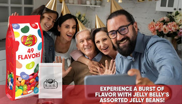 Jelly Belly Bundle- 49 Assorted Flavor Jelly Beans - 7.5 Oz Gift Bag- Includes Rus Candy Company Travel Size Pocket Bag (49 Flav