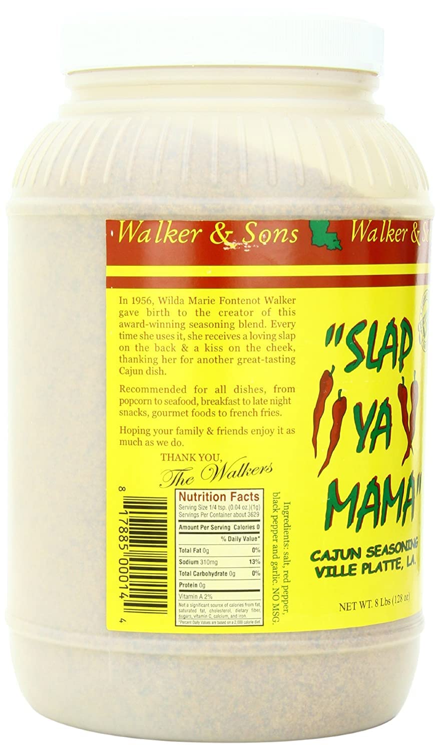 Slap Ya Mama Cajun Seasoning from Louisiana, Original Blend, MSG Free and Kosher, 8 Pound Restaurant Size Jar